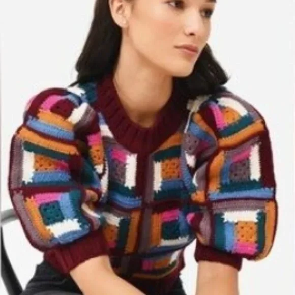 NWOT Sea New York Camryn Puff Sleeve Wool Colorful Sweater XXS $465 - Picture 8 of 10